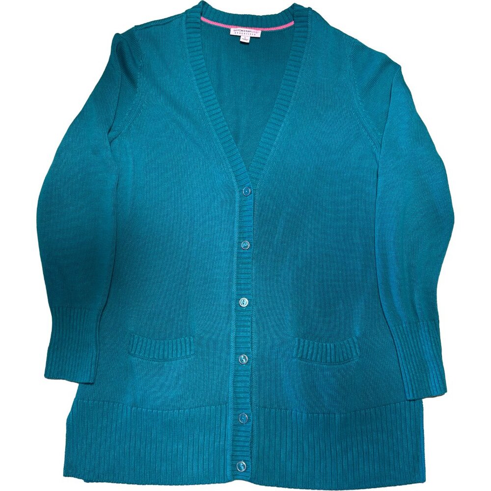 Isaac Mizrahi Live Essentials Cardigan Teal Knit Button Front L Vintage